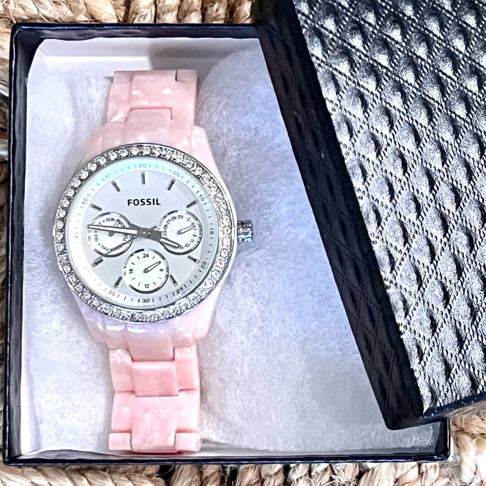 💖 Pink Crystal Fossil Watch 💖